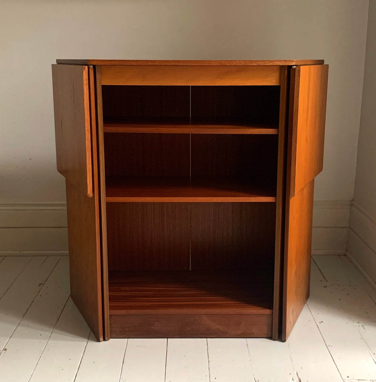 Vintage Mid Century Modern Teak Veneer Extending Drinks Bar