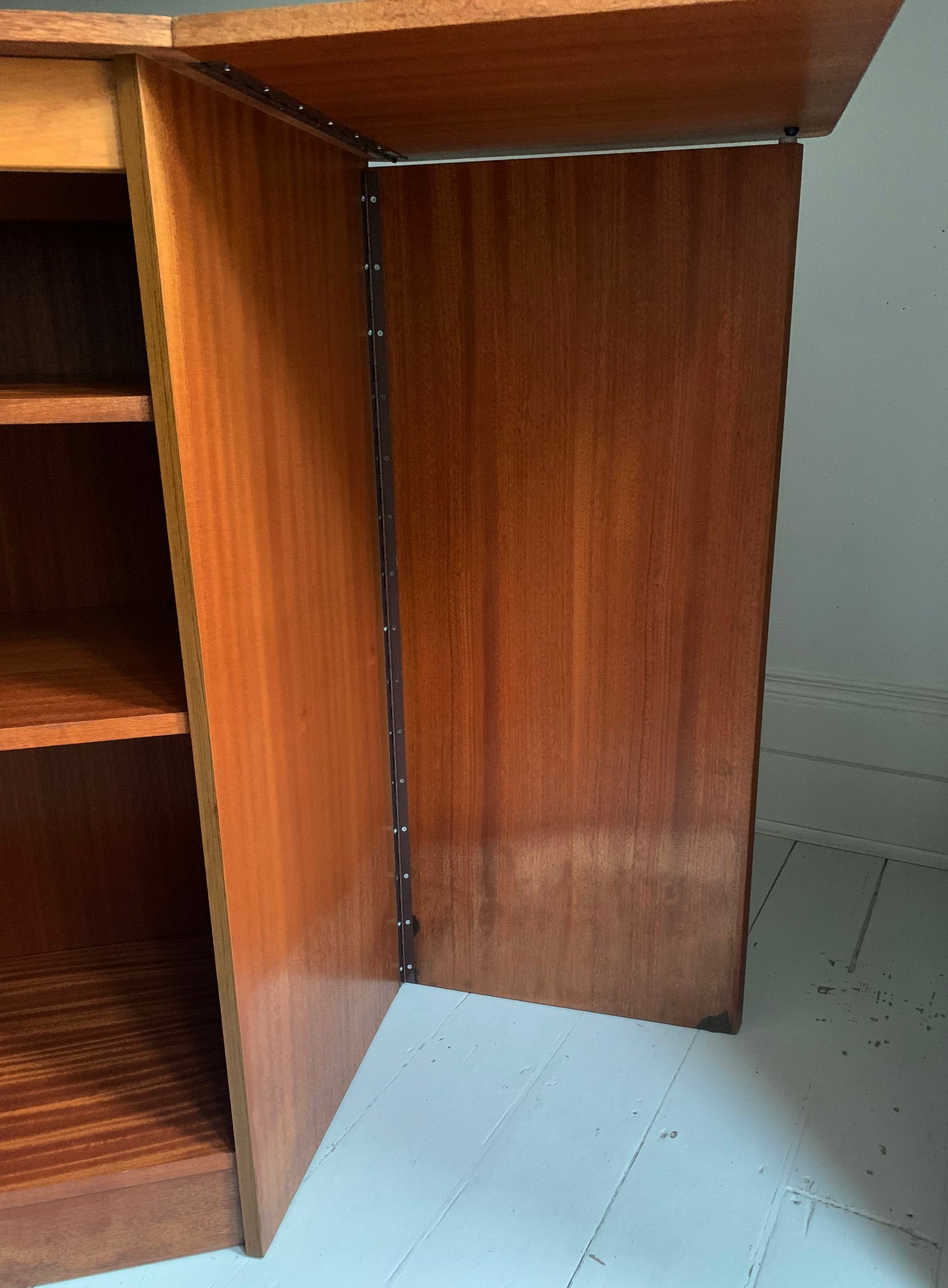 Vintage Mid Century Modern Teak Veneer Extending Drinks Bar