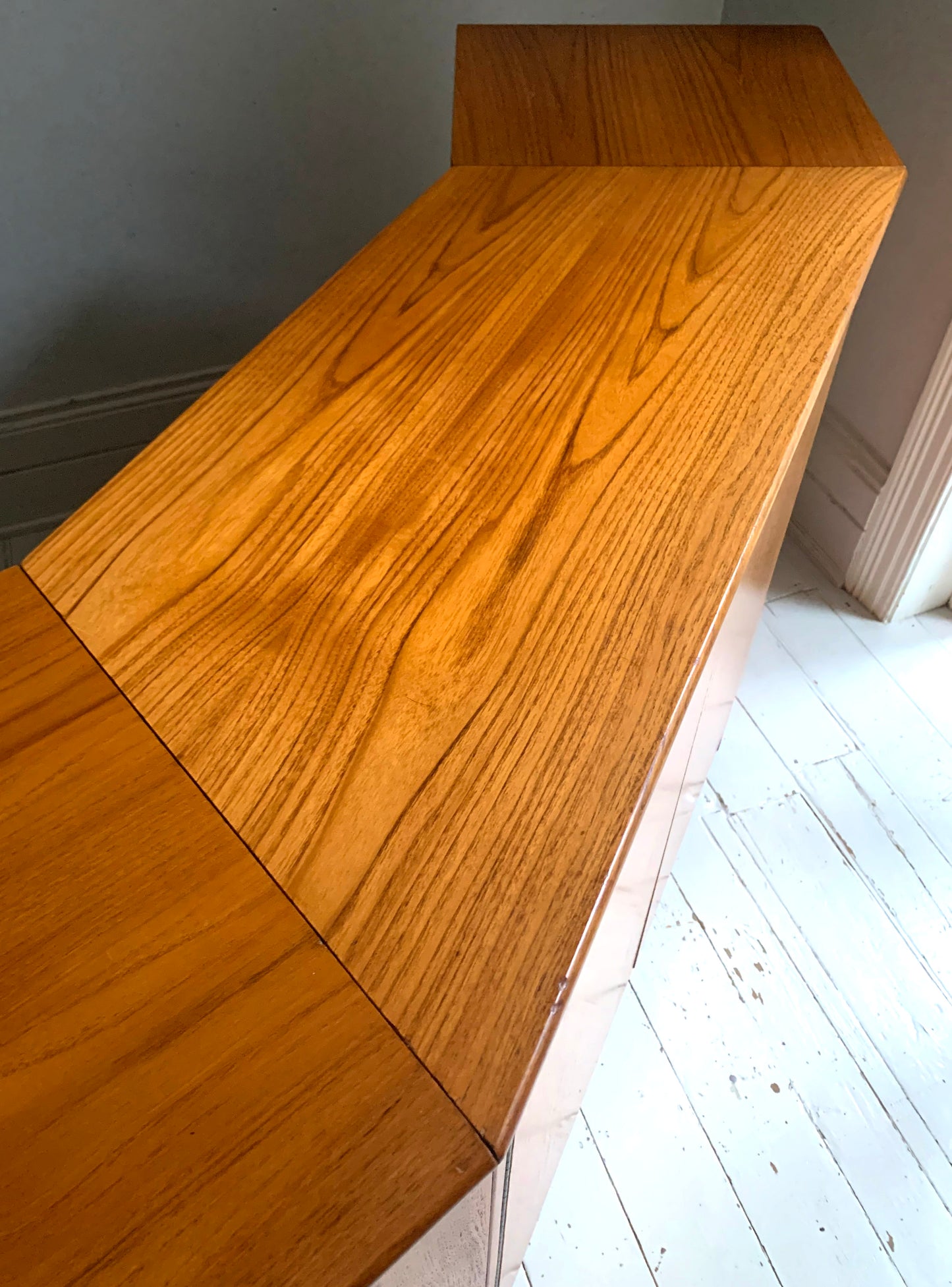 Vintage Mid Century Modern Teak Veneer Extending Drinks Bar