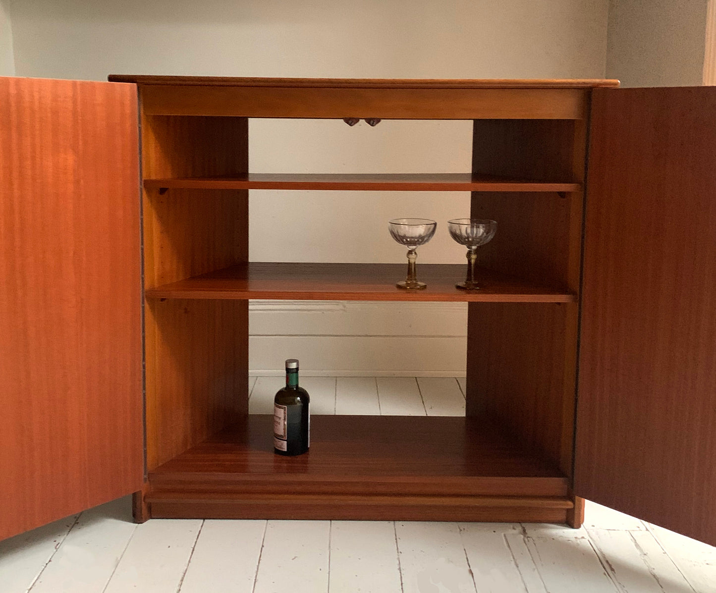 Vintage Mid Century Modern Teak Veneer Extending Drinks Bar