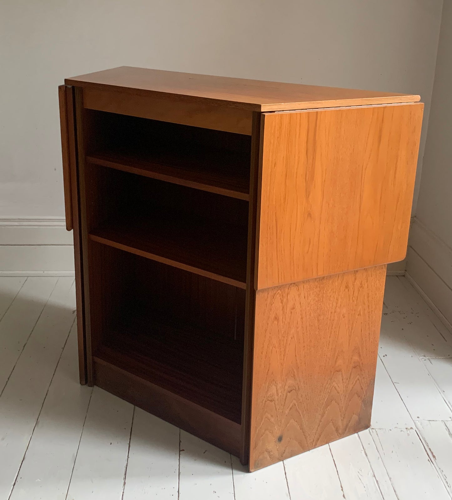 Vintage Mid Century Modern Teak Veneer Extending Drinks Bar