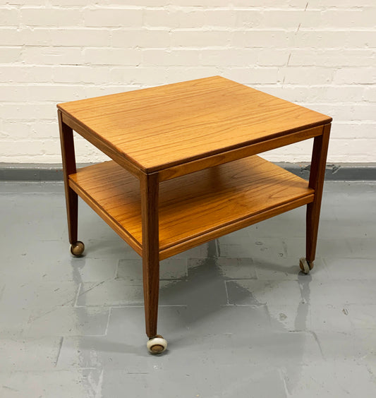 Mid Century Rare Square Low Two Shelf Coffee Table / Trolley / Bar Cart