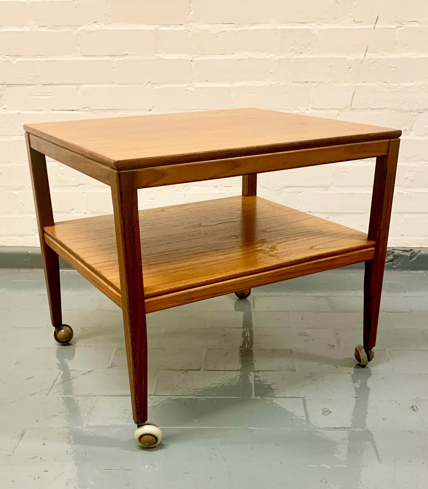 Mid Century Rare Square Low Two Shelf Coffee Table / Trolley / Bar Cart