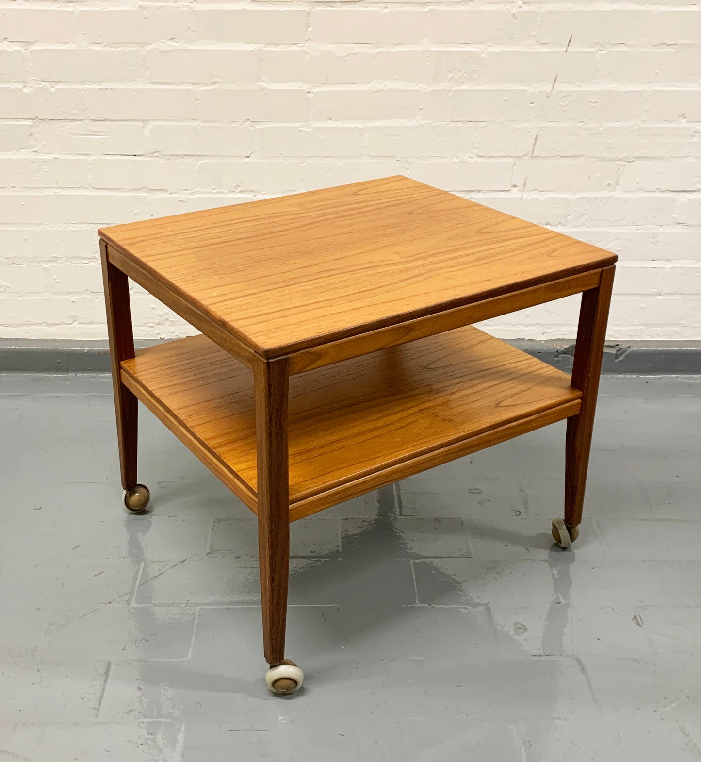 Mid Century Rare Square Low Two Shelf Coffee Table / Trolley / Bar Cart