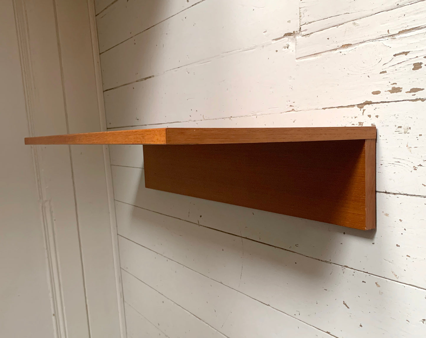 Mid Century Teak Beaver & Tapley 33 Wide Floating Shelf w/ Mounting Bracket #1