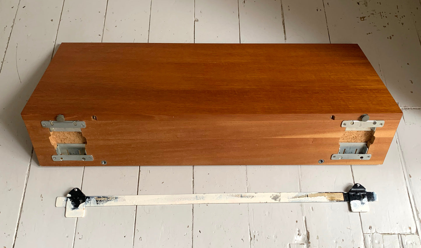 Mid Century Teak Beaver & Tapley 33 Wide Floating Shelf w/ Mounting Bracket #1