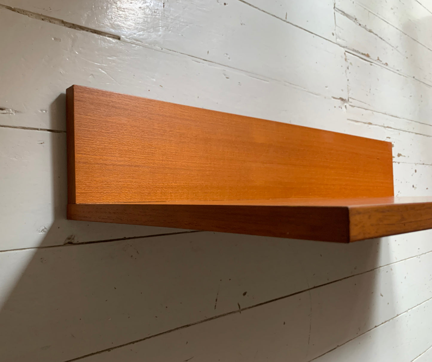 Mid Century Teak Beaver & Tapley 33 Wide Floating Shelf w/ Mounting Bracket #1