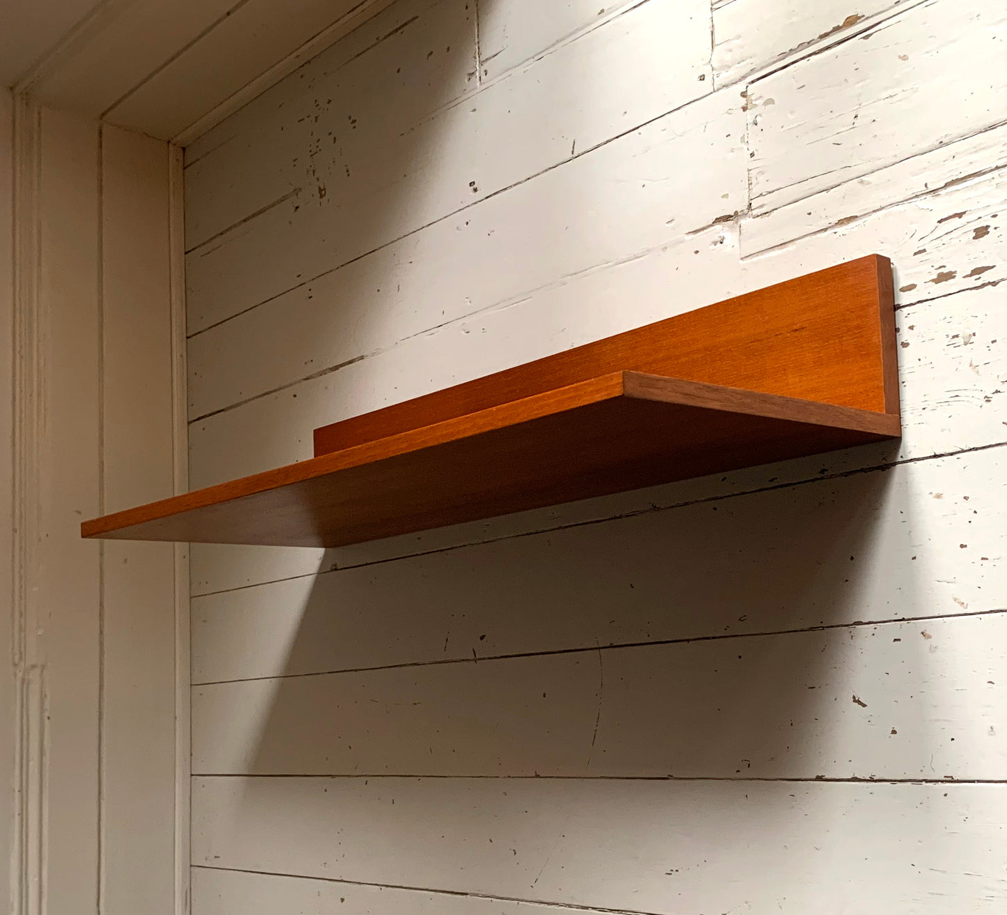 Mid Century Teak Beaver & Tapley 33 Wide Floating Shelf w/ Mounting Bracket #1