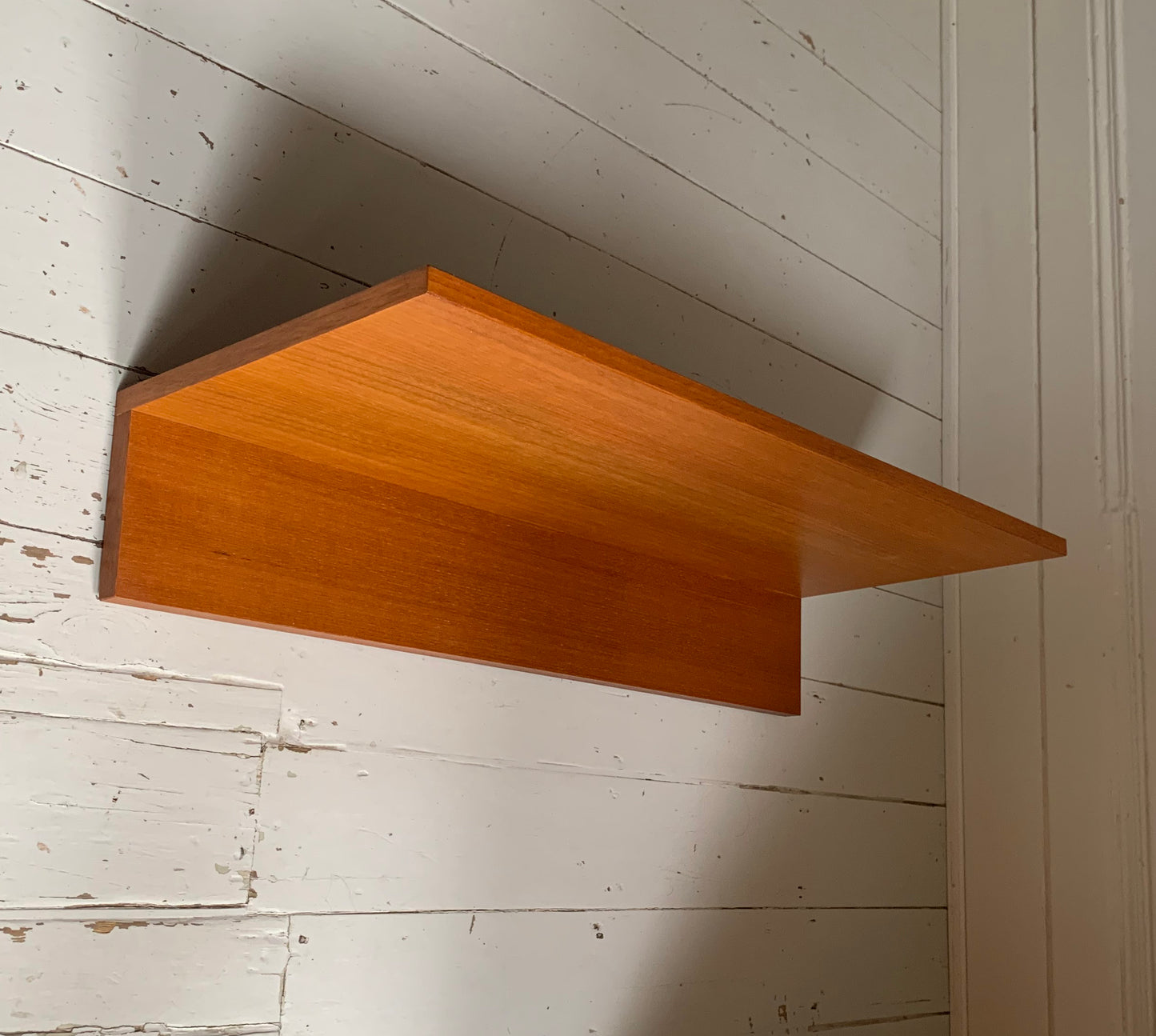 Mid Century Teak Beaver & Tapley 33 Wide Floating Shelf w/ Mounting Bracket #1