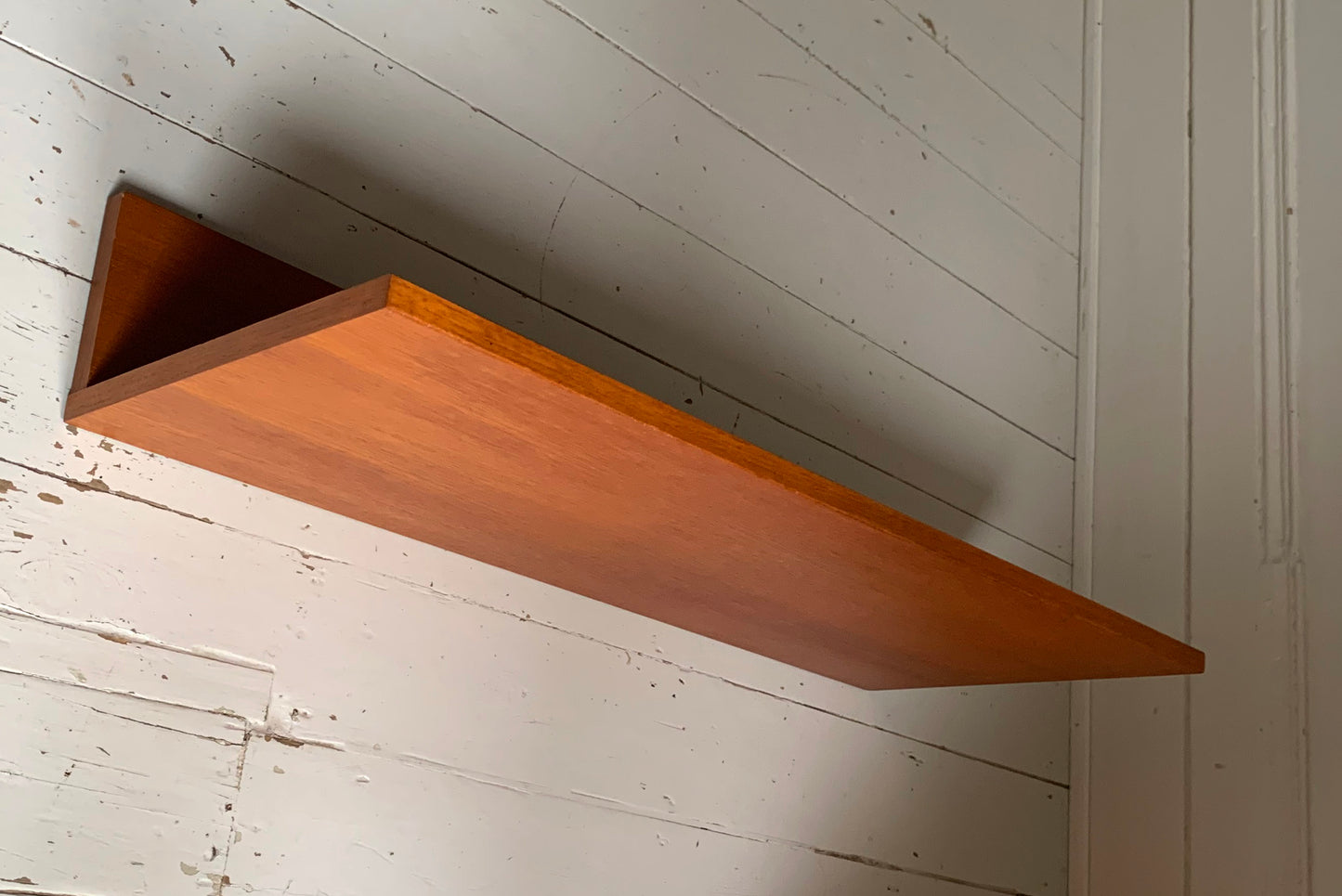 Mid Century Teak Beaver & Tapley 33 Wide Floating Shelf w/ Mounting Bracket #1