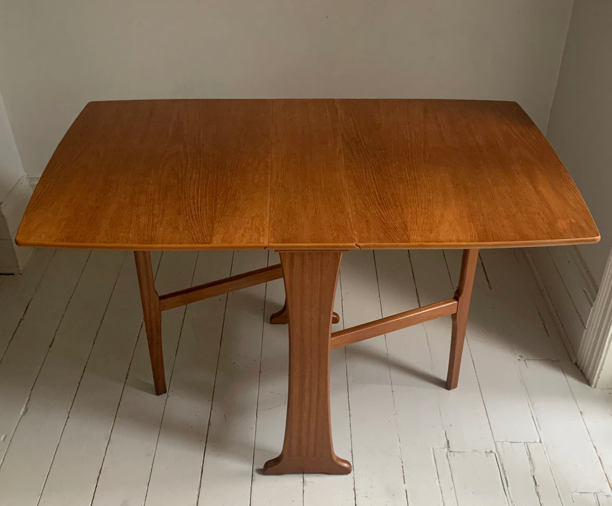 Mid Century Teak Dining Table - Drop Leaf And Extending, Seats Up to Six People