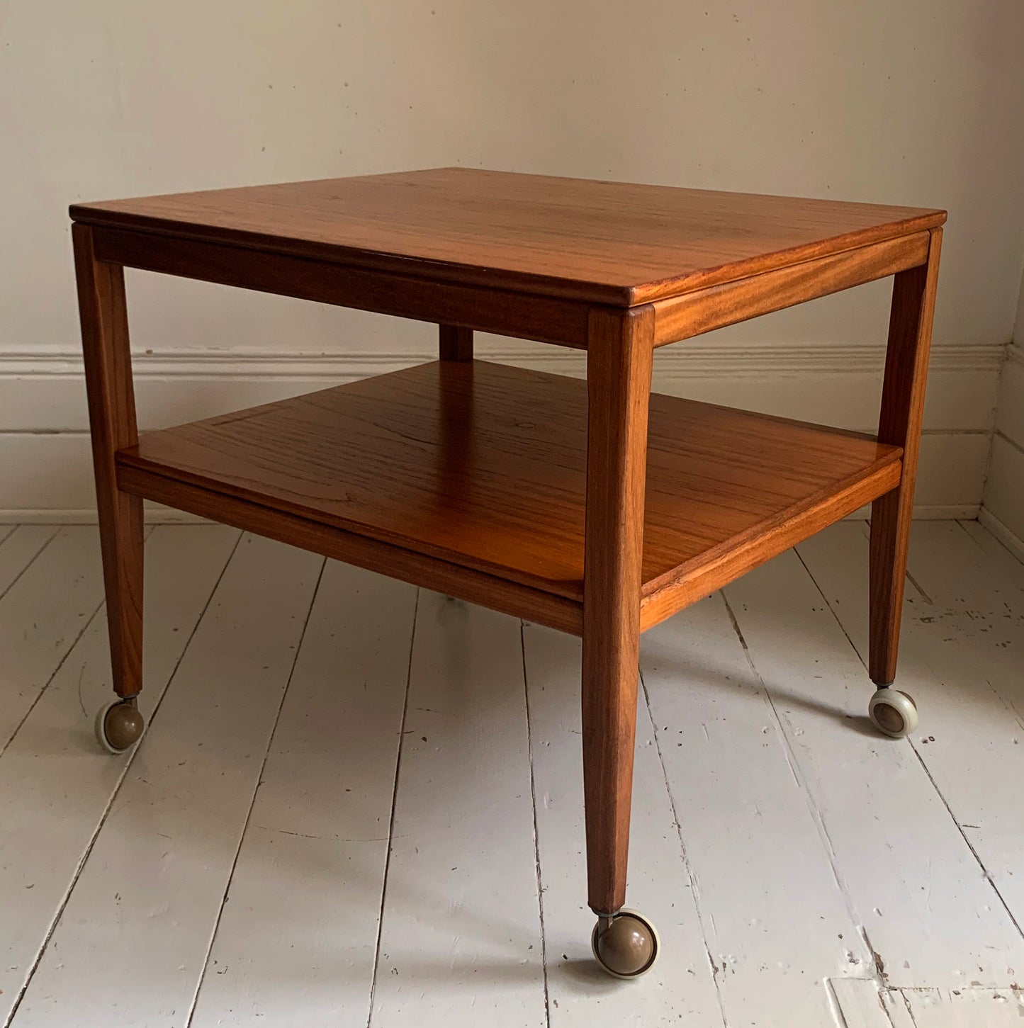 Vintage Mid Century Modern Teak Two Tier Trolley Table on Castors