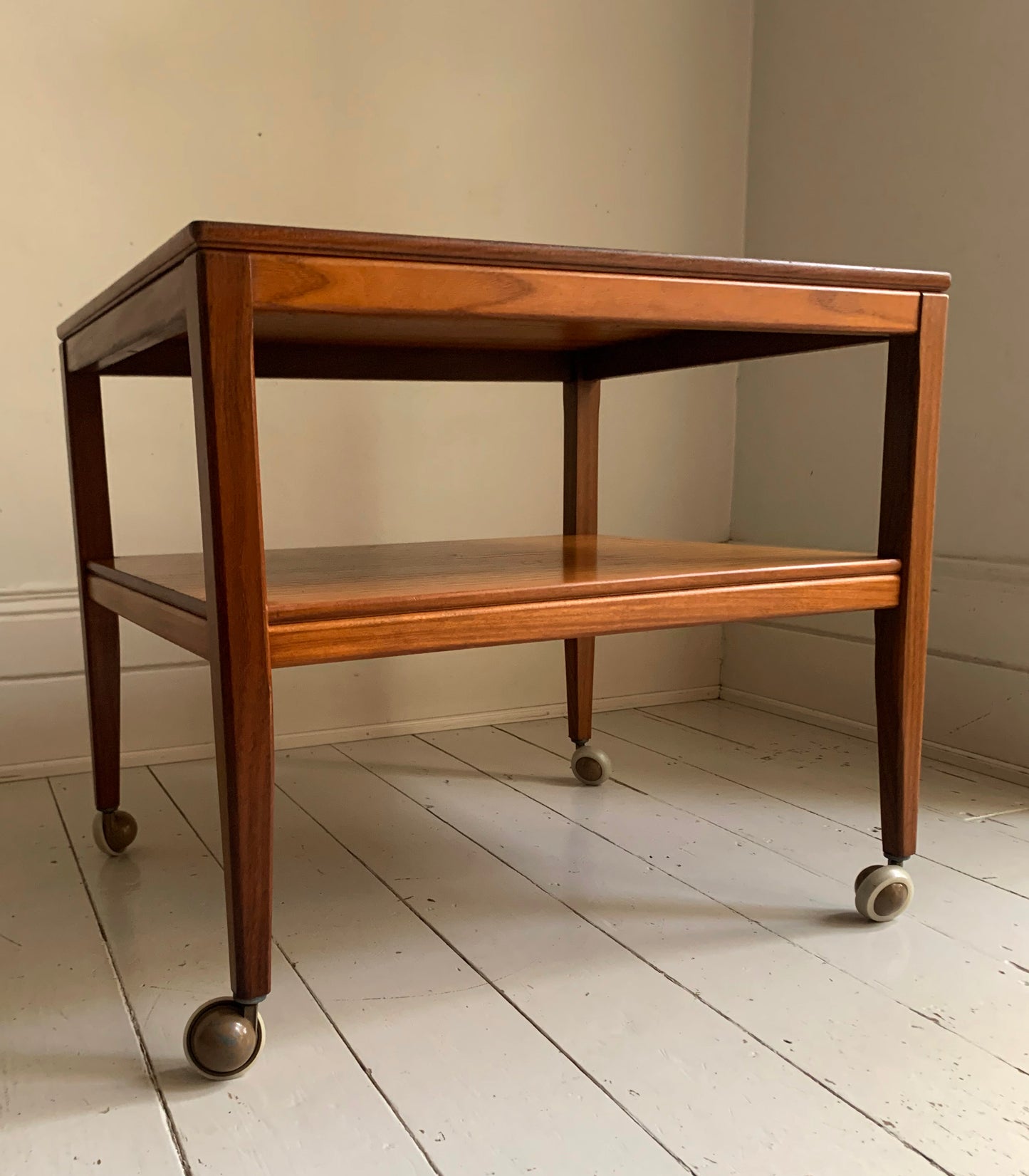 Vintage Mid Century Modern Teak Two Tier Trolley Table on Castors