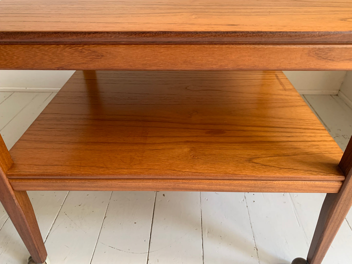 Vintage Mid Century Modern Teak Two Tier Trolley Table on Castors