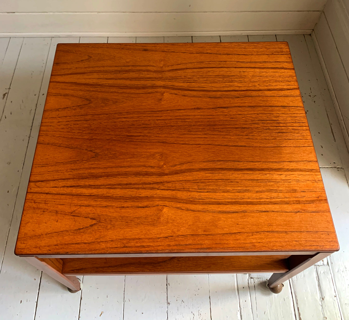 Vintage Mid Century Modern Teak Two Tier Trolley Table on Castors