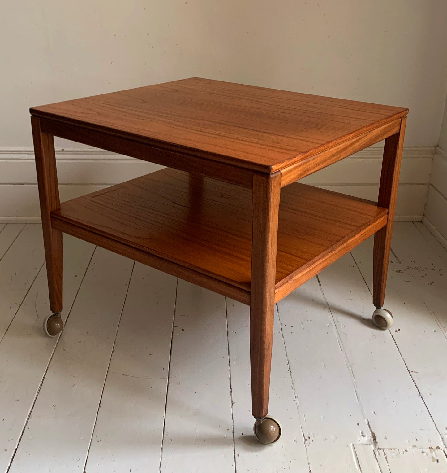 Vintage Mid Century Modern Teak Two Tier Trolley Table on Castors