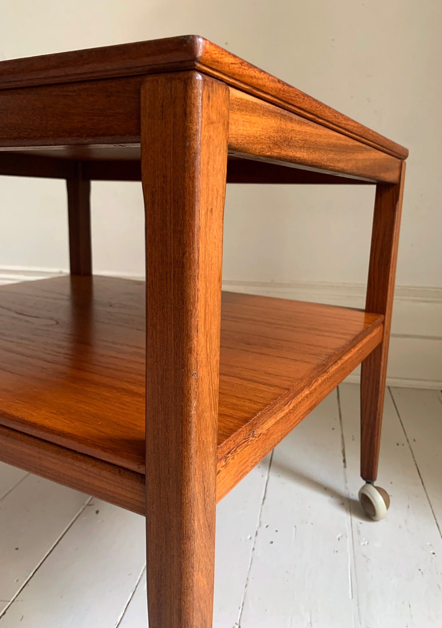 Vintage Mid Century Modern Teak Two Tier Trolley Table on Castors