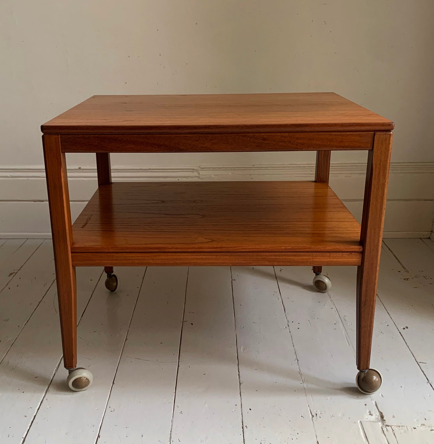 Vintage Mid Century Modern Teak Two Tier Trolley Table on Castors
