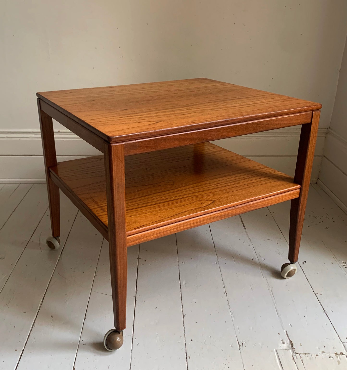 Vintage Mid Century Modern Teak Two Tier Trolley Table on Castors