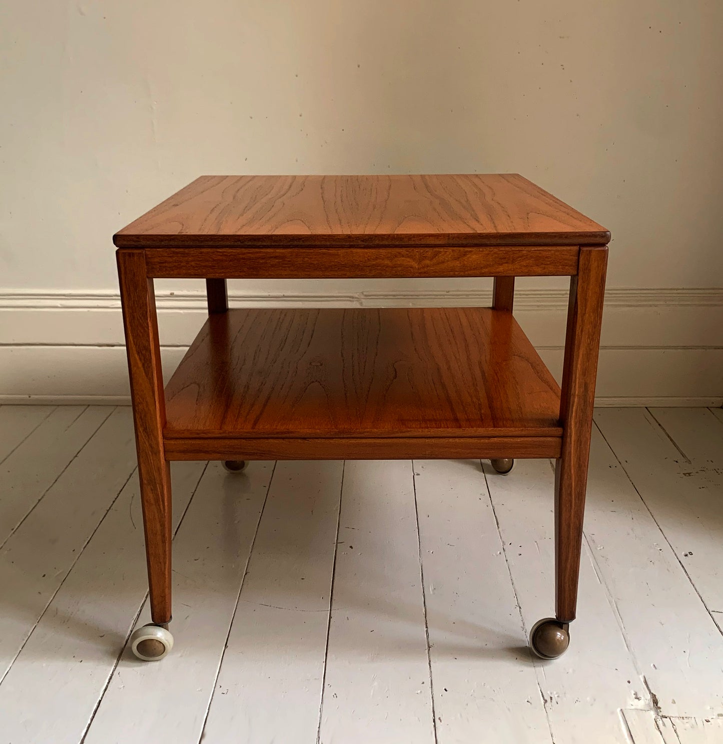 Vintage Mid Century Modern Teak Two Tier Trolley Table on Castors