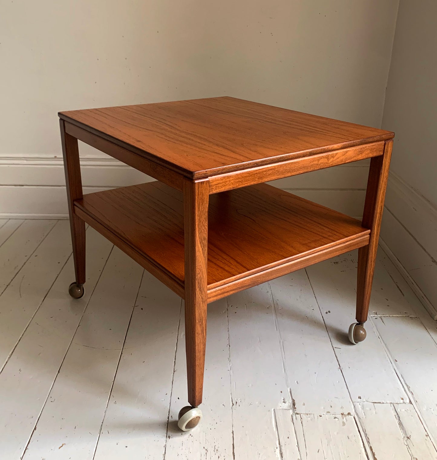 Vintage Mid Century Modern Teak Two Tier Trolley Table on Castors