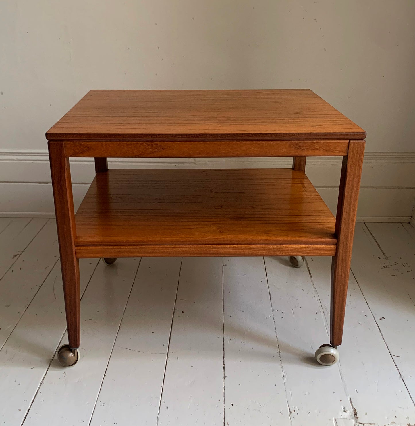 Vintage Mid Century Modern Teak Two Tier Trolley Table on Castors