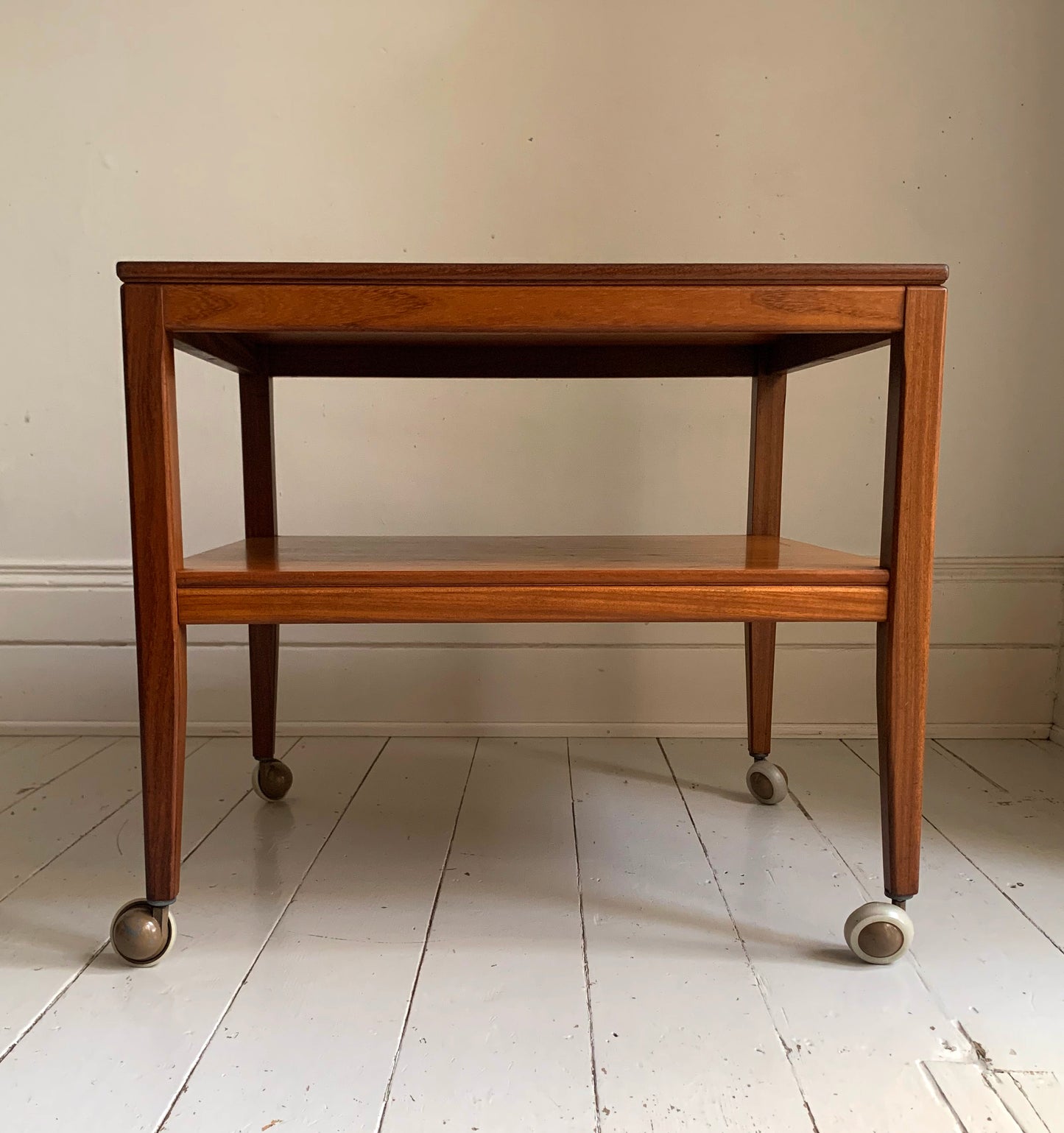 Vintage Mid Century Modern Teak Two Tier Trolley Table on Castors