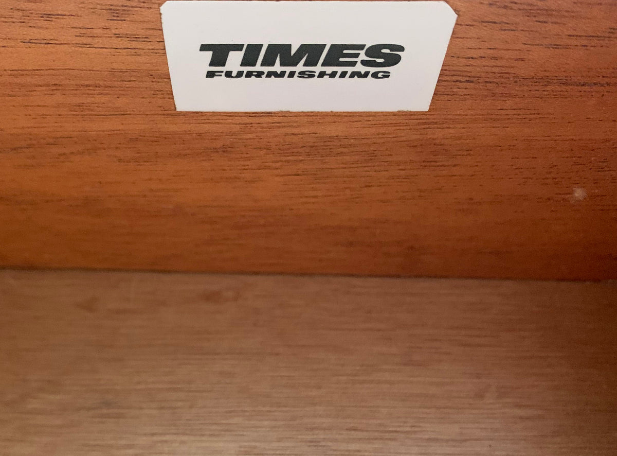 Mid Century Teak &amp; Black Vinyl Telephone Table with Drawers by Times Furniture
