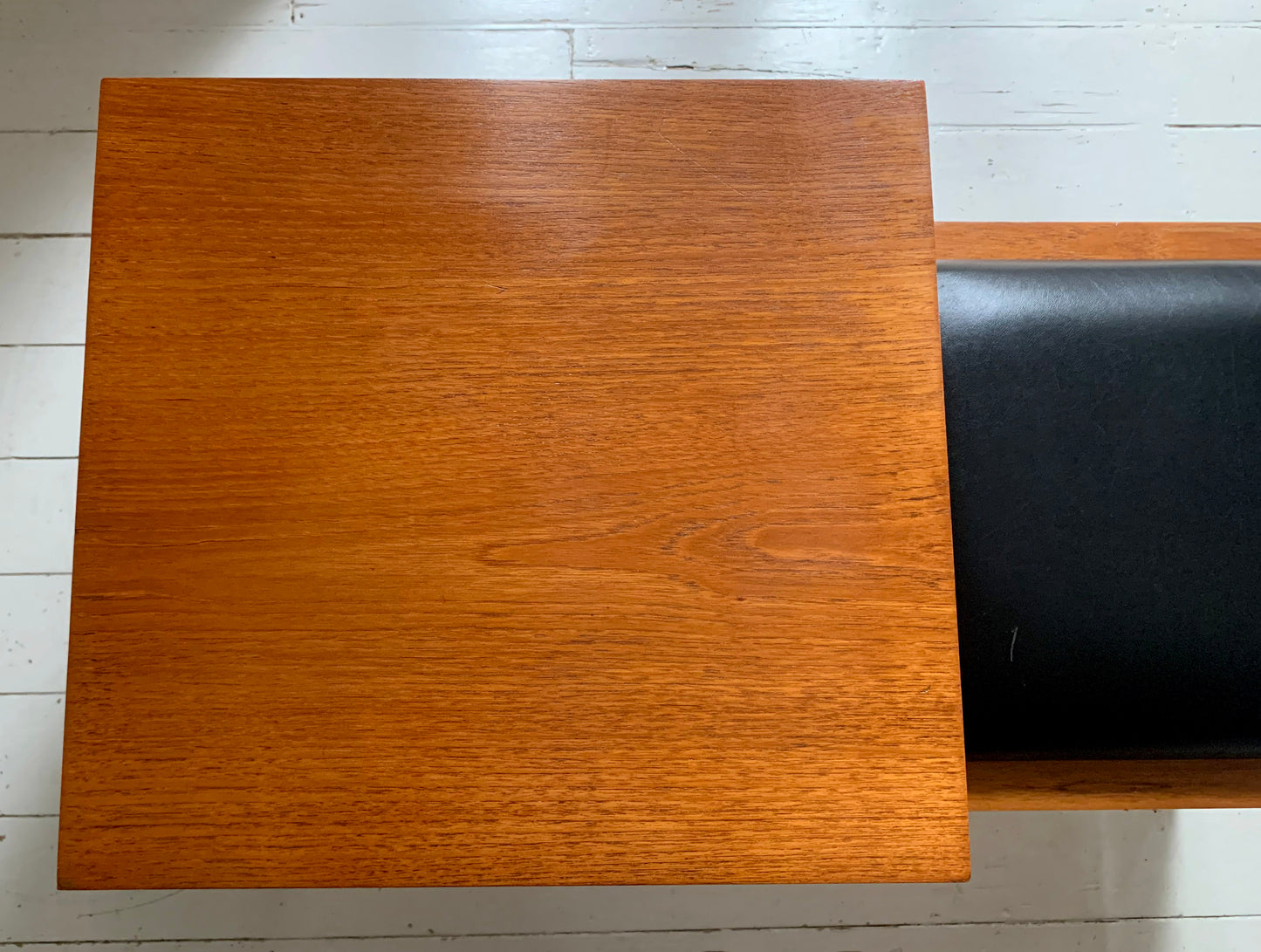 Mid Century Teak &amp; Black Vinyl Telephone Table with Drawers by Times Furniture