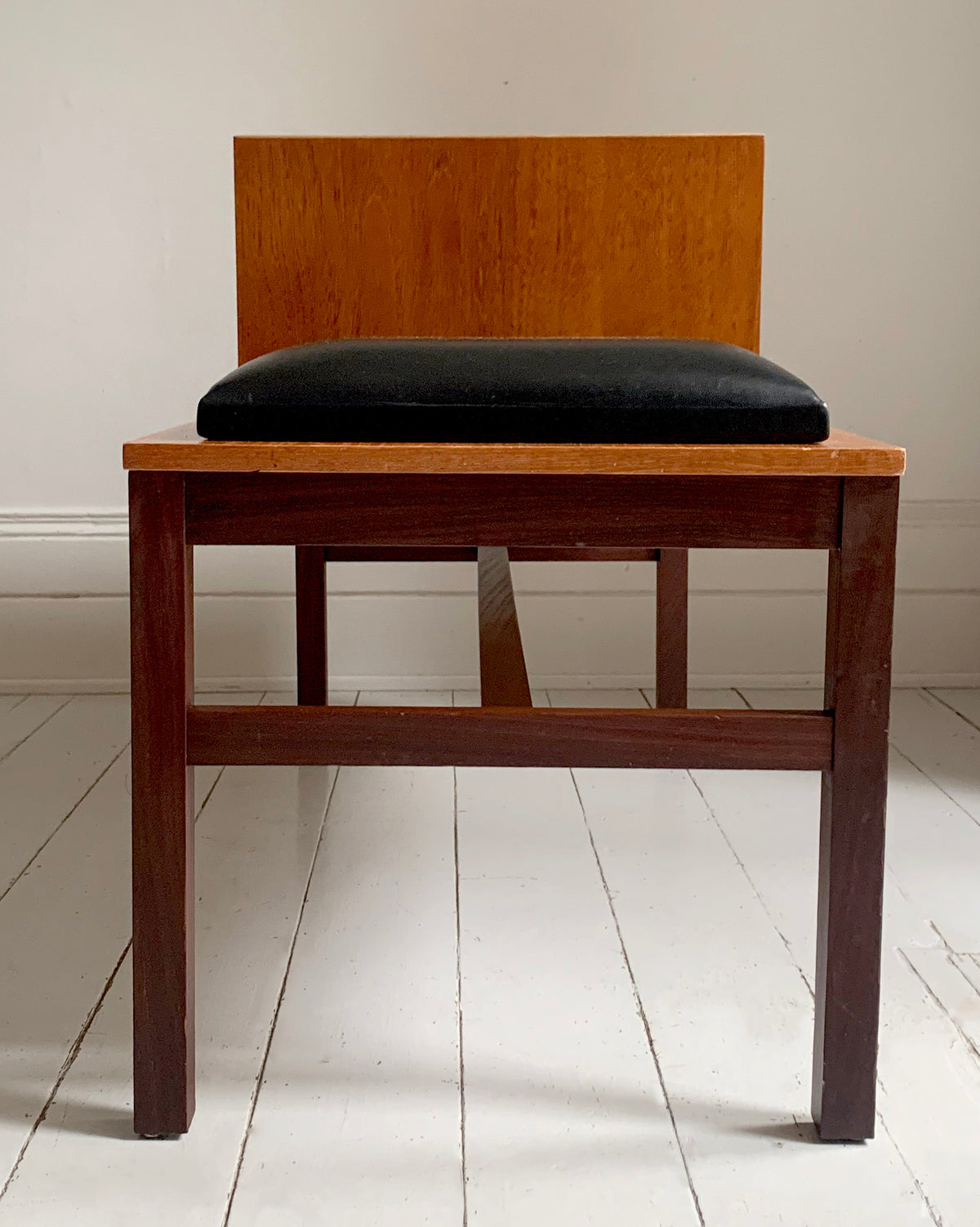 Mid Century Teak &amp; Black Vinyl Telephone Table with Drawers by Times Furniture