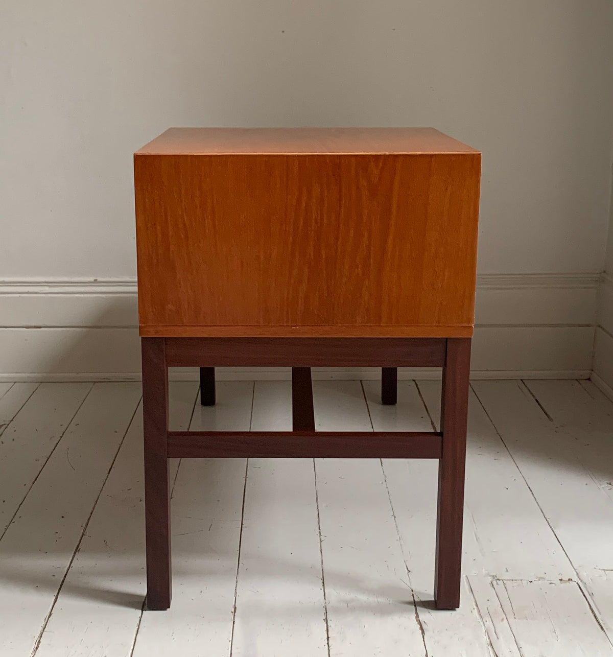 Mid Century Teak &amp; Black Vinyl Telephone Table with Drawers by Times Furniture