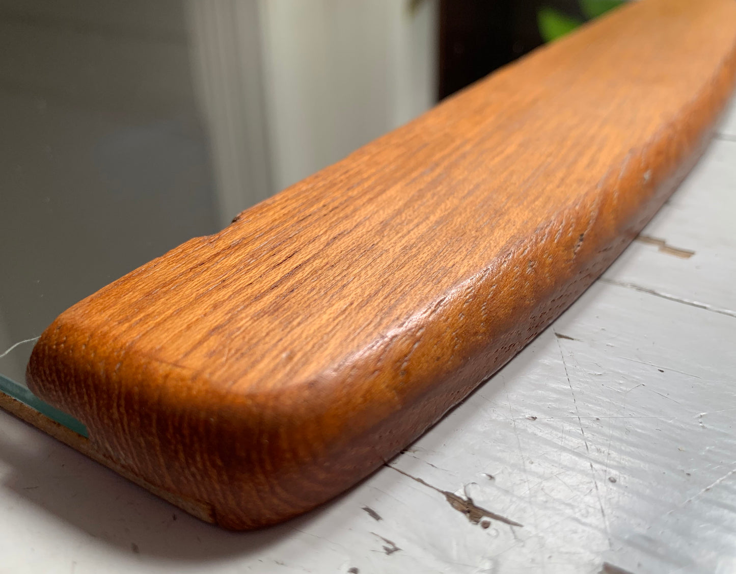 Mid Century Teak Rectangular Wall Hanging Portrait Style Mirror