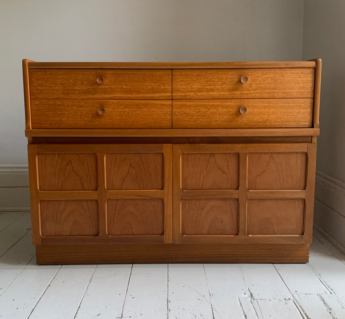 Mid Century Nathan Squares Teak Side Board, Cupboard, Media Cabinet
