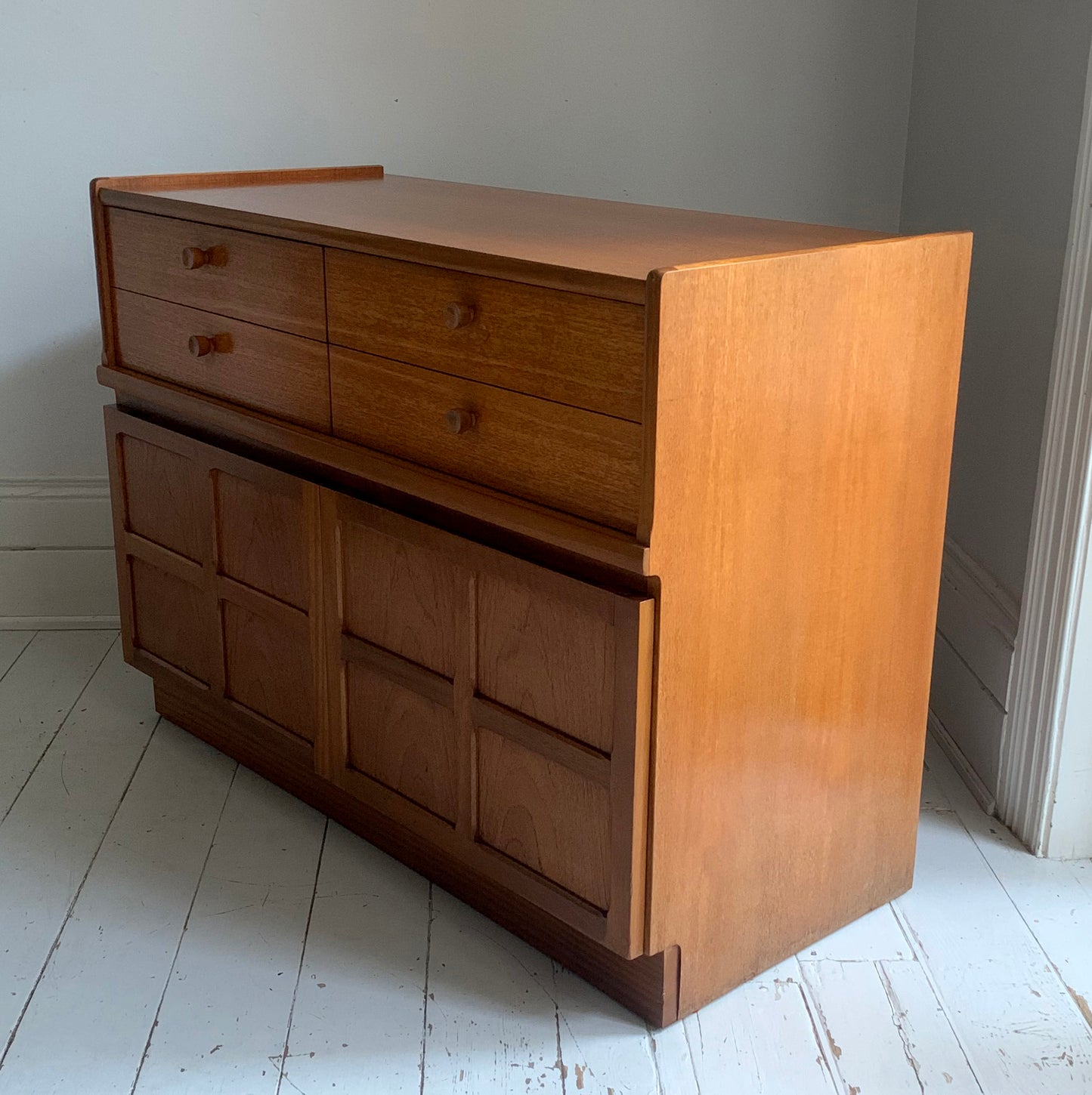 Mid Century Nathan Squares Teak Side Board, Cupboard, Media Cabinet