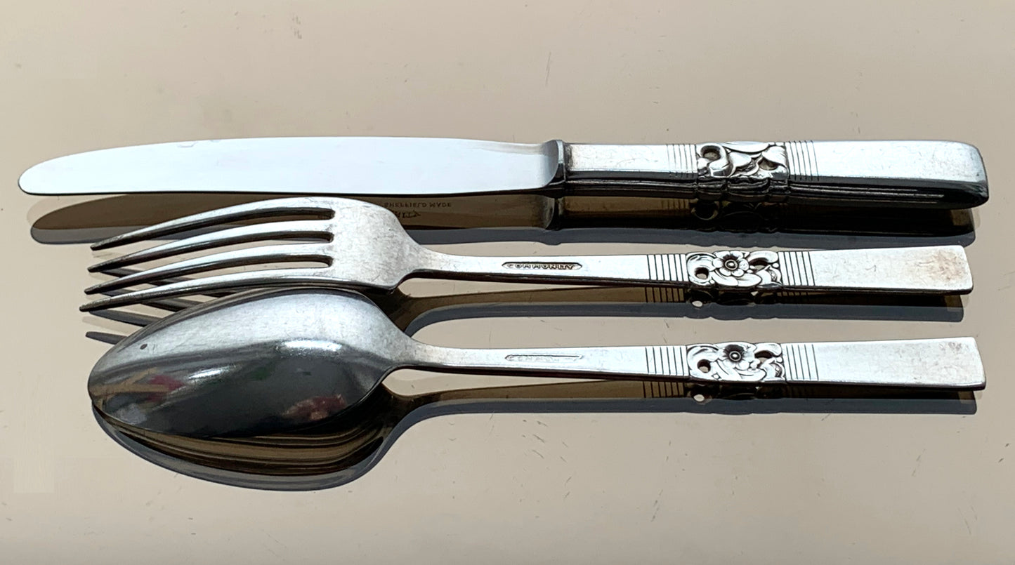Vintage Oneida Morning Star Pattern silver plated knife, fork & spoon set