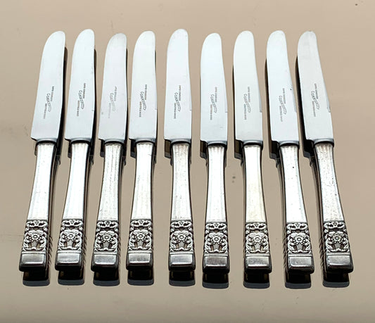 Vintage Oneida Community Hampton Court Pattern silver plated 9 x butter knives