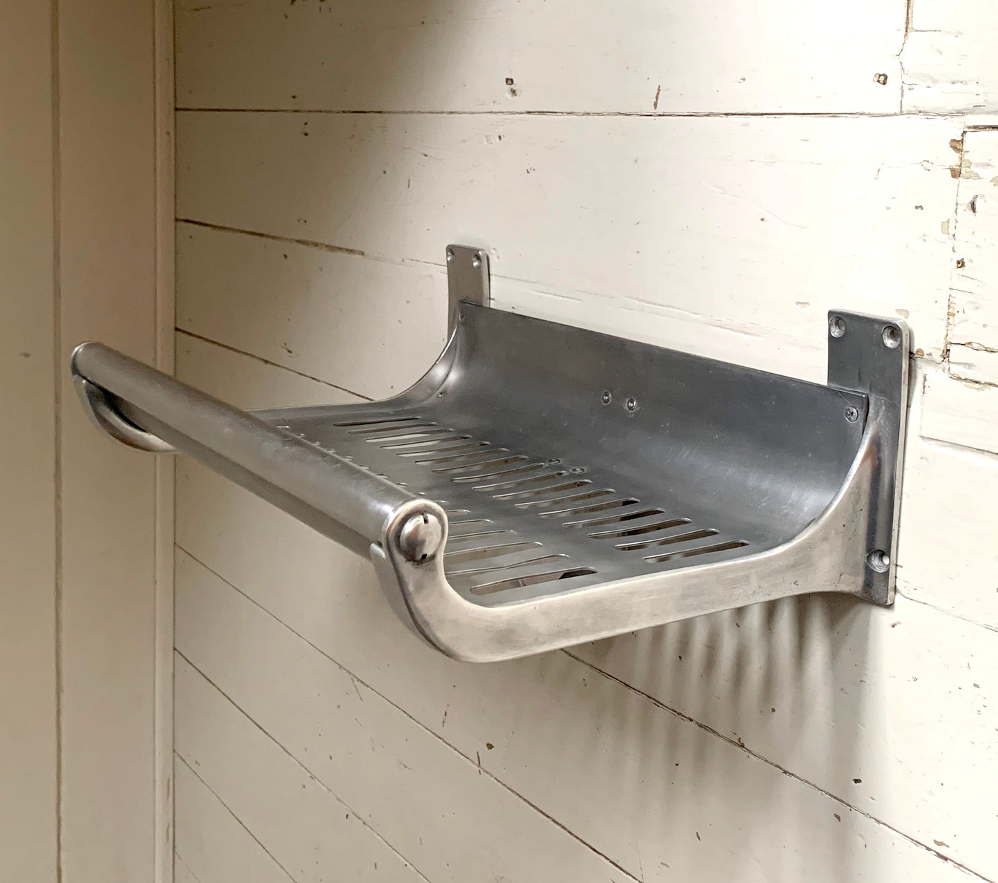 Original Vintage London Underground A-Stock Aluminium Luggage Rack w/ Hook 1/2