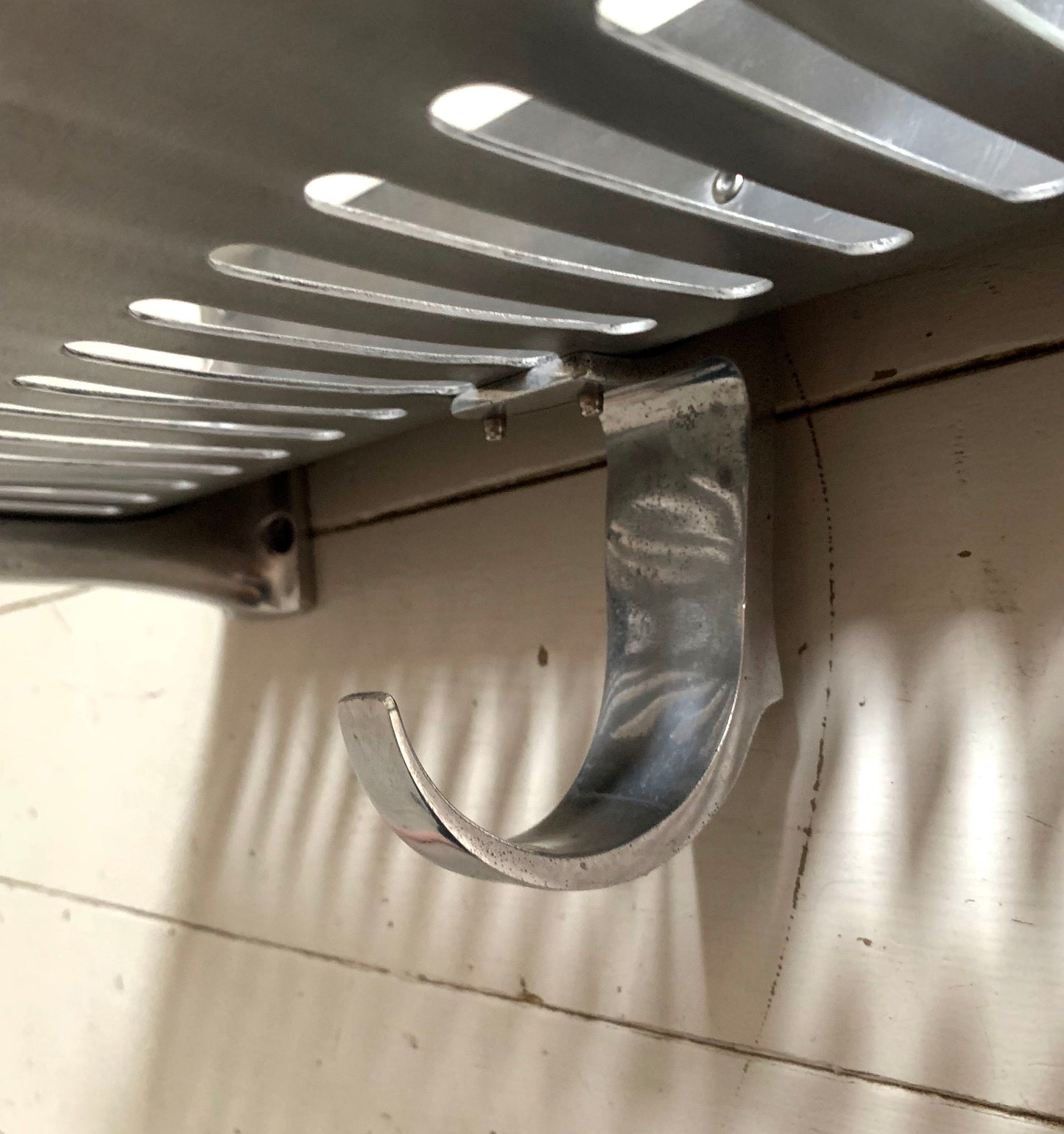 Original Vintage London Underground A-Stock Aluminium Luggage Rack w/ Hook 1/2