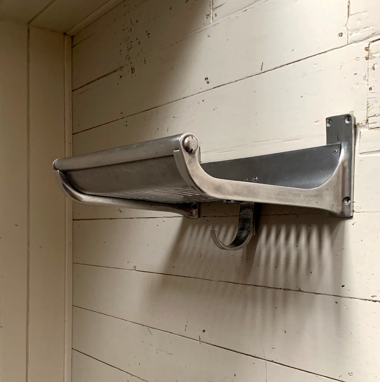 Original Vintage London Underground A-Stock Aluminium Luggage Rack w/ Hook 1/2