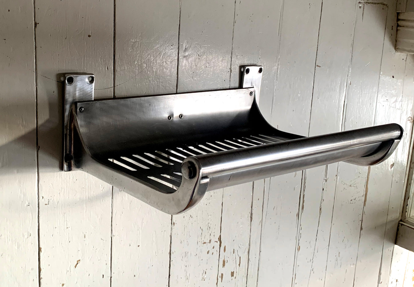 Original Vintage London Underground A-Stock Aluminium Luggage Rack w/ Hook 1/2