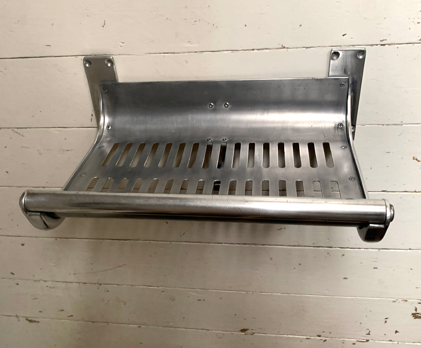 Original Vintage London Underground A-Stock Aluminium Luggage Rack w/ Hook 1/2