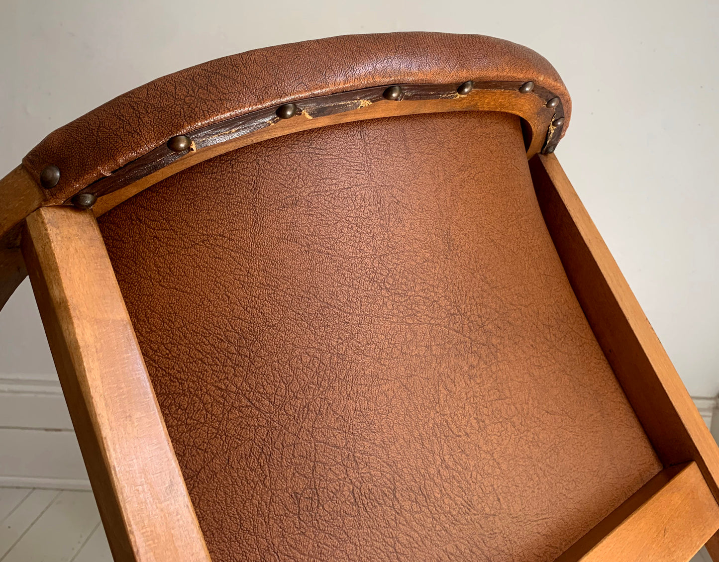 Pair of 1920/30s Horseshoe, Tub Carver Chairs Upholstered in Cognac Vinyl
