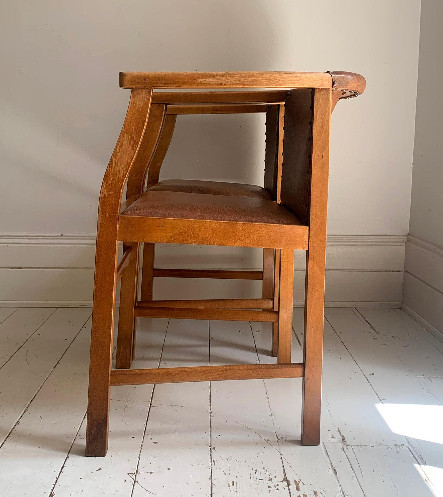 Pair of 1920/30s Horseshoe, Tub Carver Chairs Upholstered in Cognac Vinyl