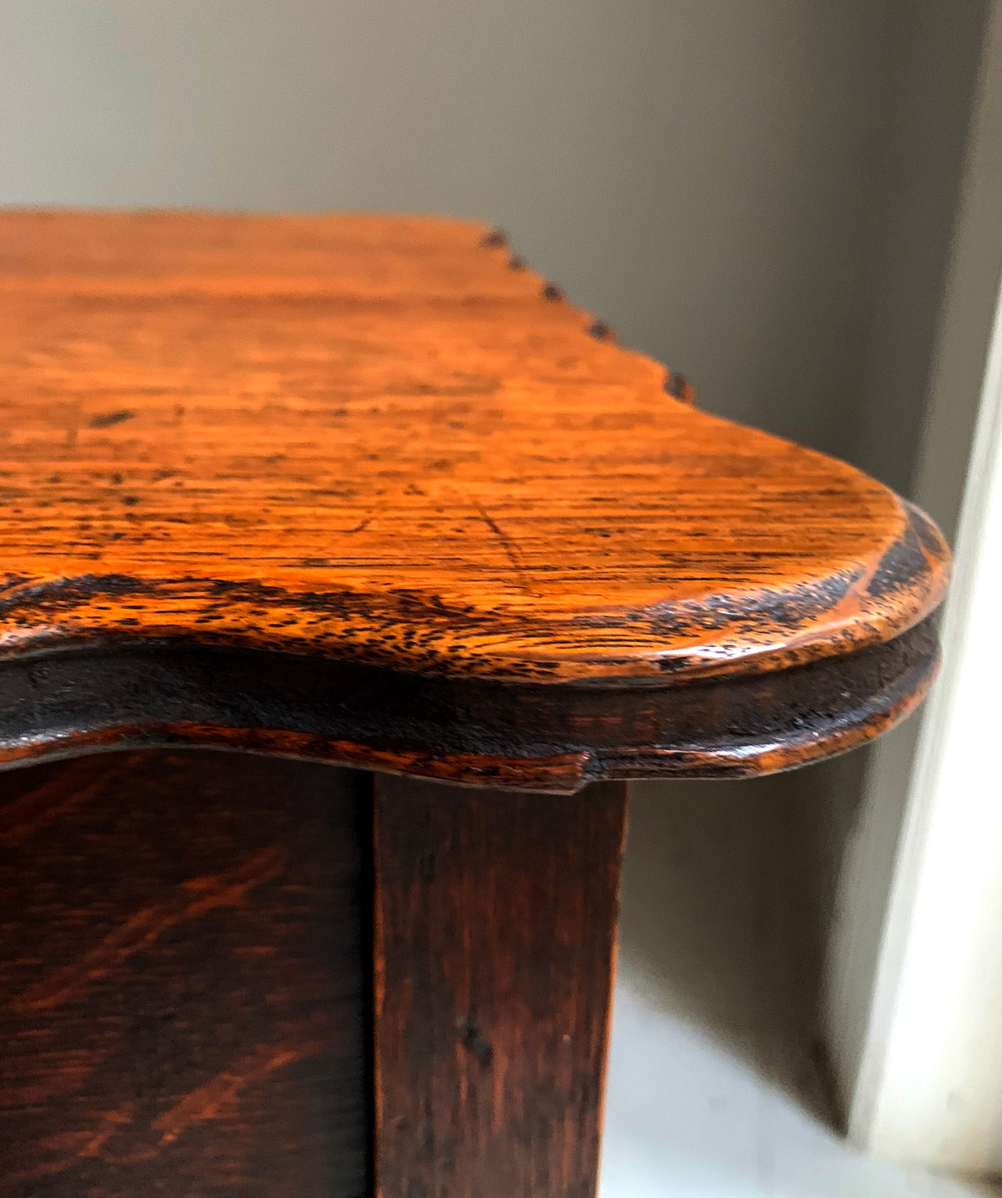 Pair of Antique Edwardian Oak Barley Twist Tall Side Tables w/ Pie Crust Edging