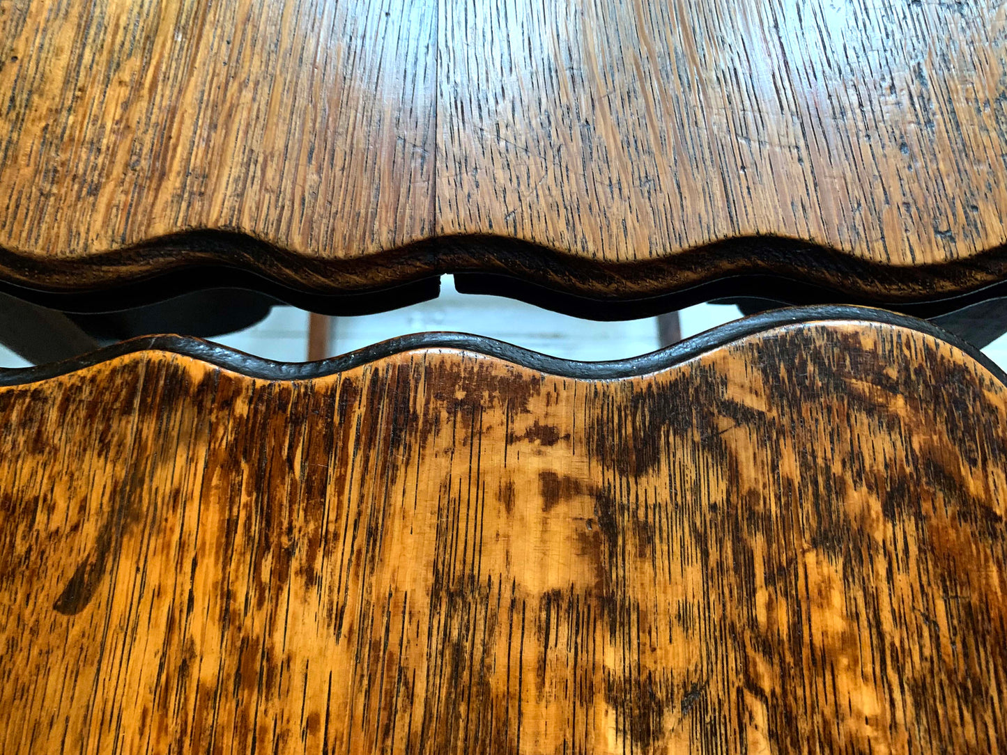 Pair of Antique Edwardian Oak Barley Twist Tall Side Tables w/ Pie Crust Edging