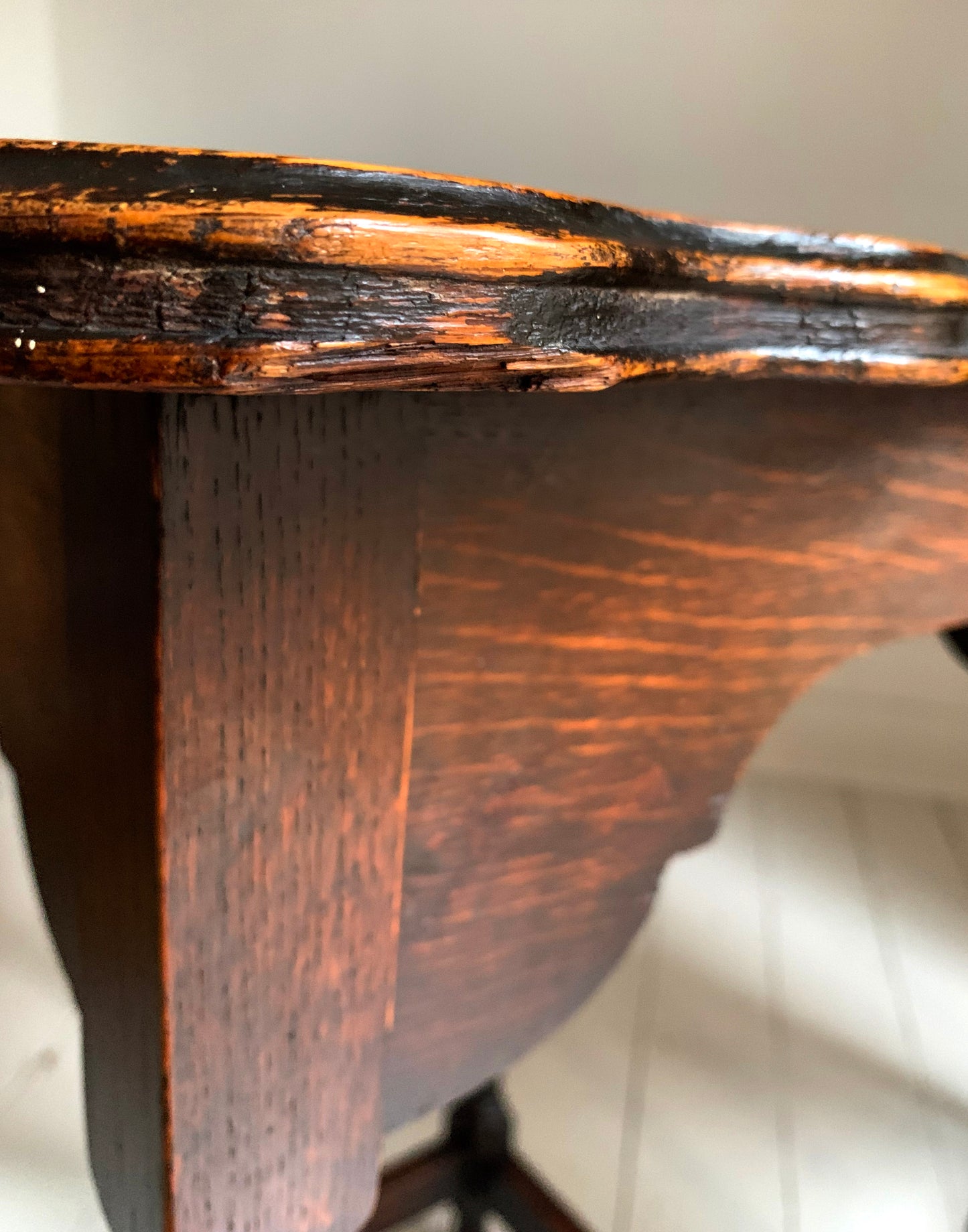 Pair of Antique Edwardian Oak Barley Twist Tall Side Tables w/ Pie Crust Edging