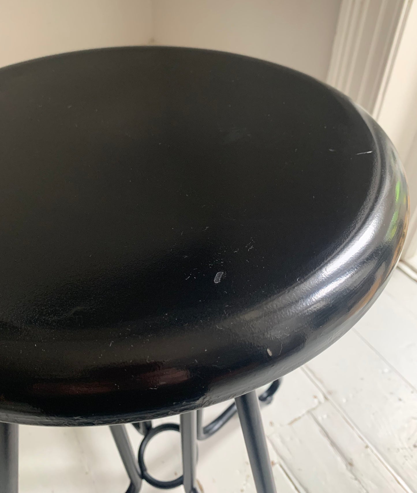 Pair of Black Dutch Bone Ovid Bar Stools - Industrial Metal