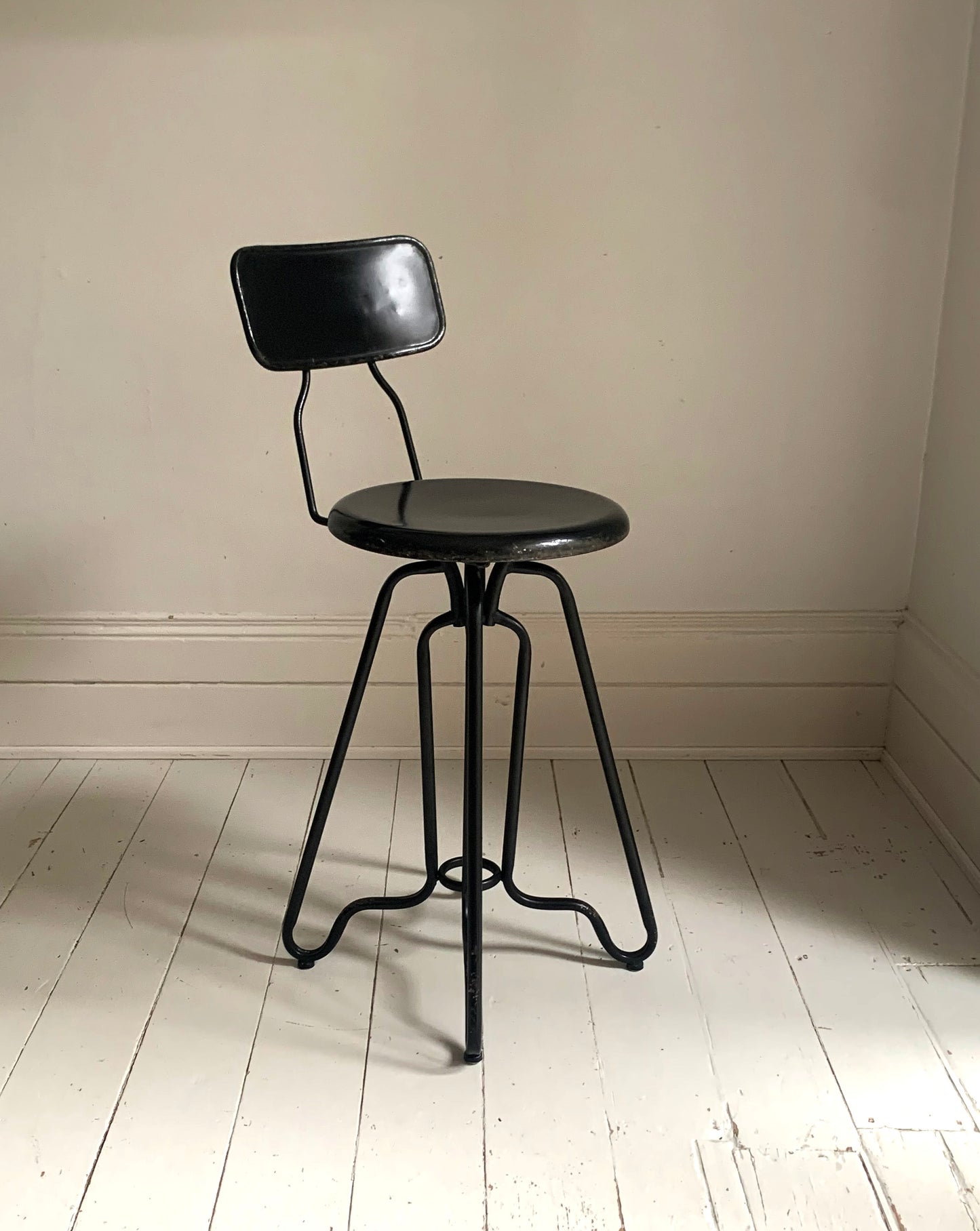 Pair of Black Dutch Bone Ovid Bar Stools - Industrial Metal