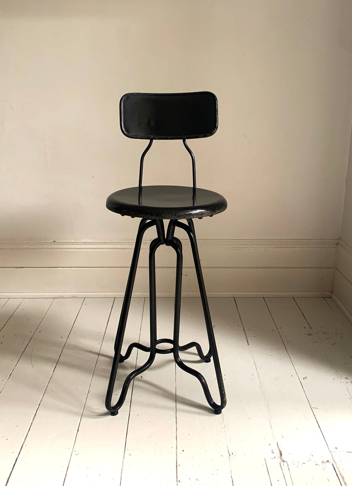 Pair of Black Dutch Bone Ovid Bar Stools - Industrial Metal