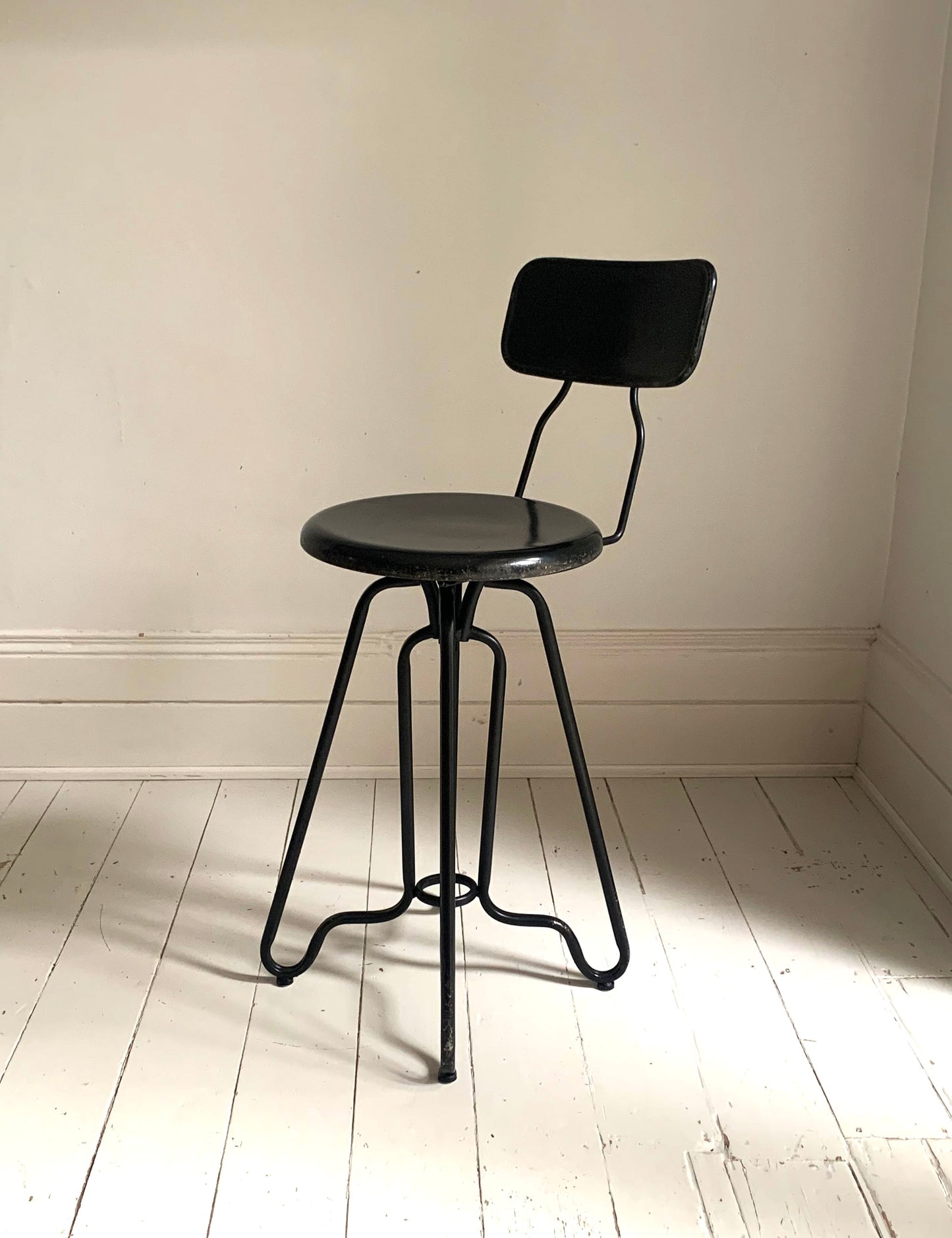 Pair of Black Dutch Bone Ovid Bar Stools - Industrial Metal